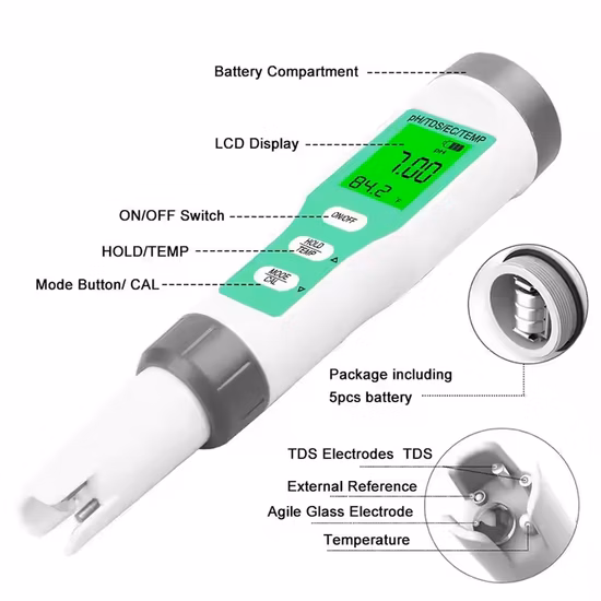 Treatment Plant pH Meter Tester pH O2 Ec